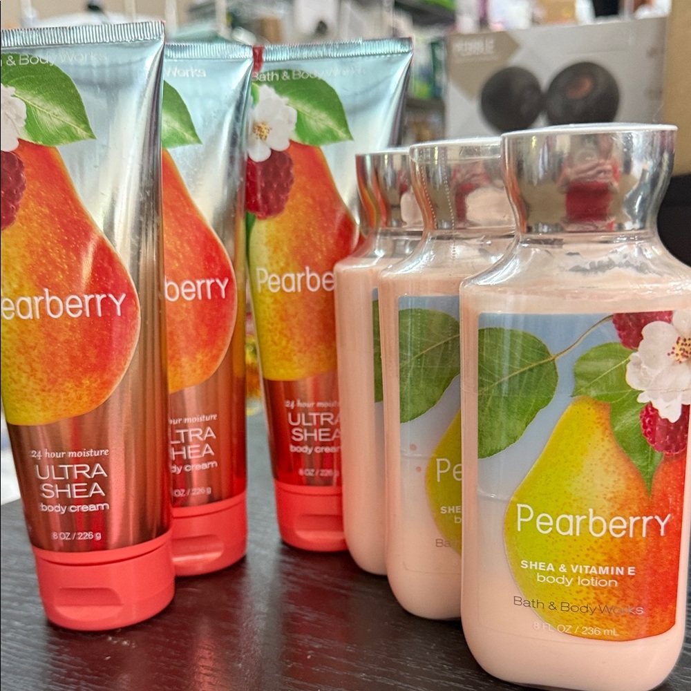 6 pack Bath & Body Works Pearberry Lotion & Ultra Shea Body Cream - Pink, Green